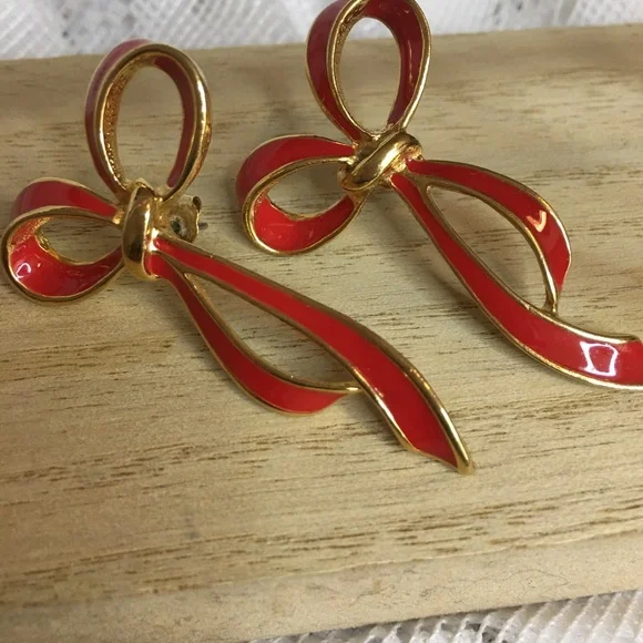 CHRISTMAS BOW EARRINGS - Picture 2 of 4